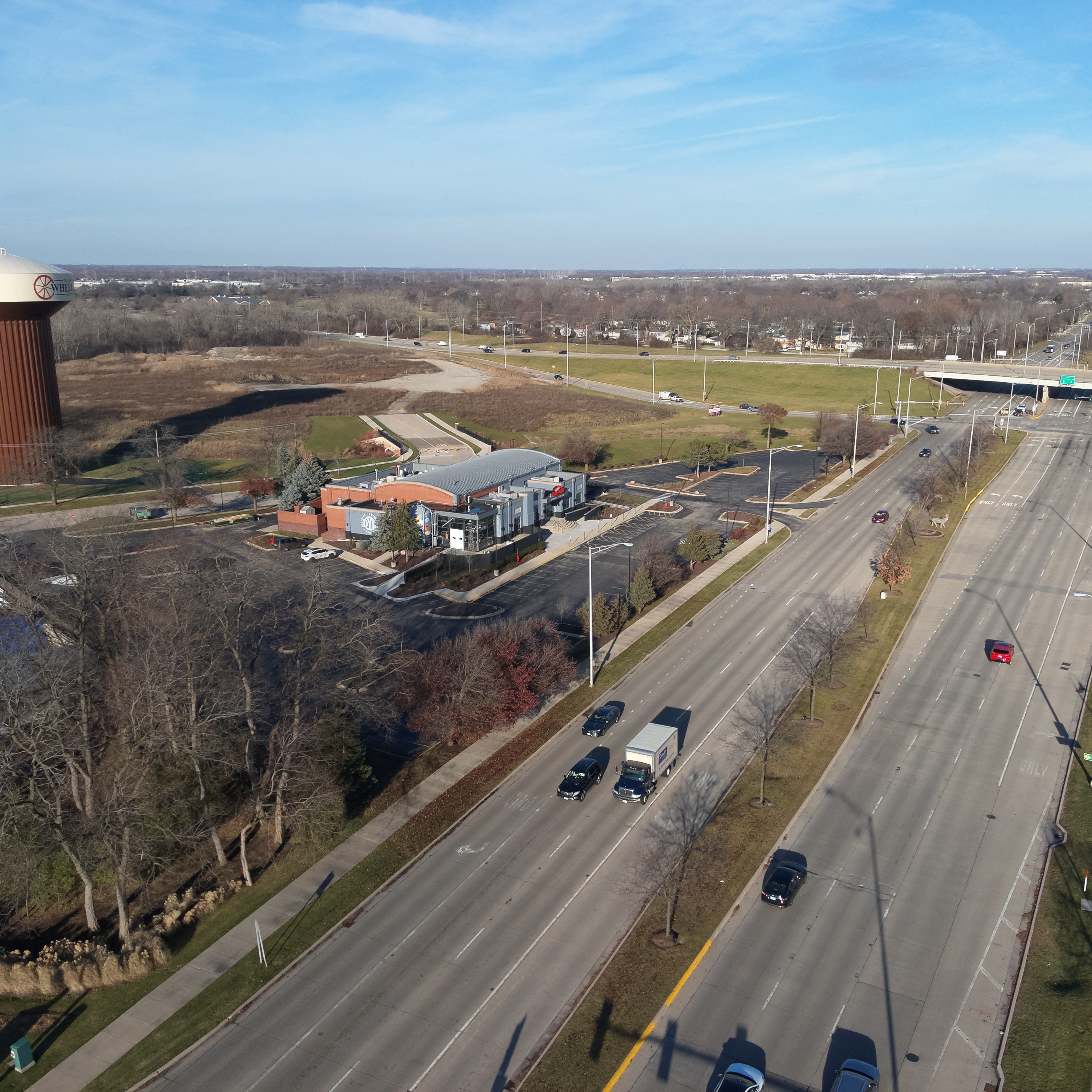 wheeling aerial shot